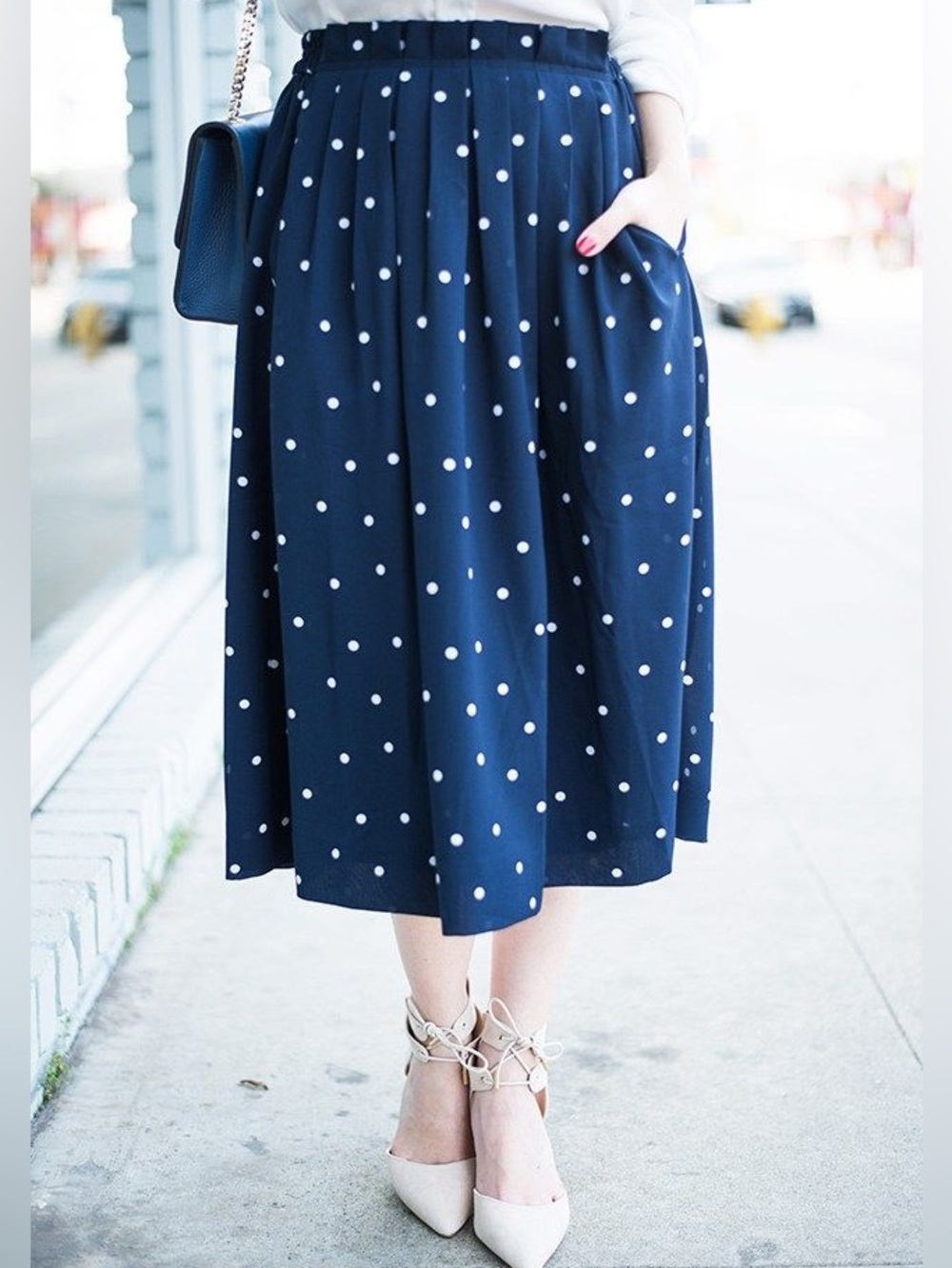 J Crew Polka Dot Pleated Midi Skirt W/Pockets 10